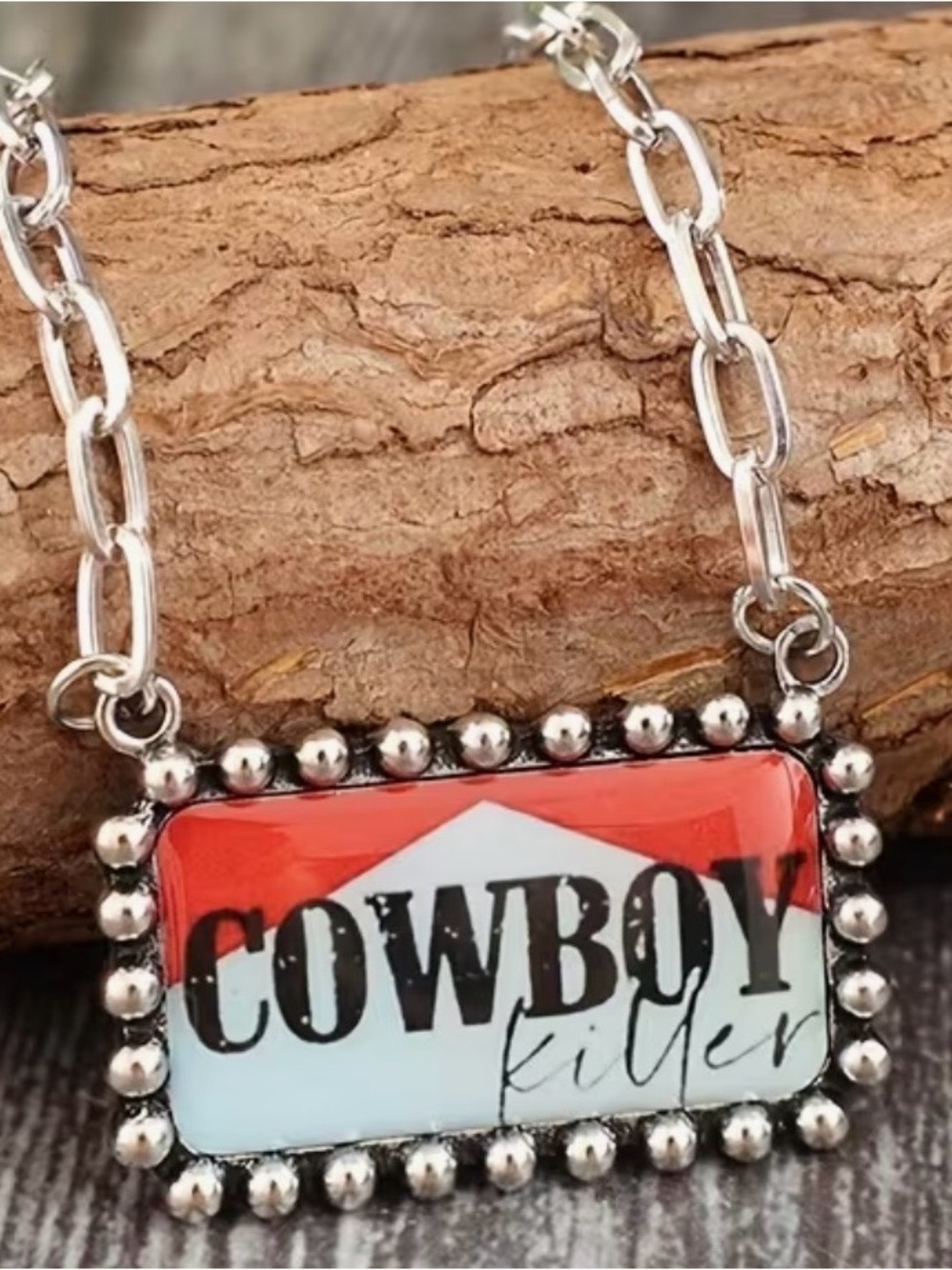 NWT Red and White 'Cowboy Killer' Beaded Pendant Necklace